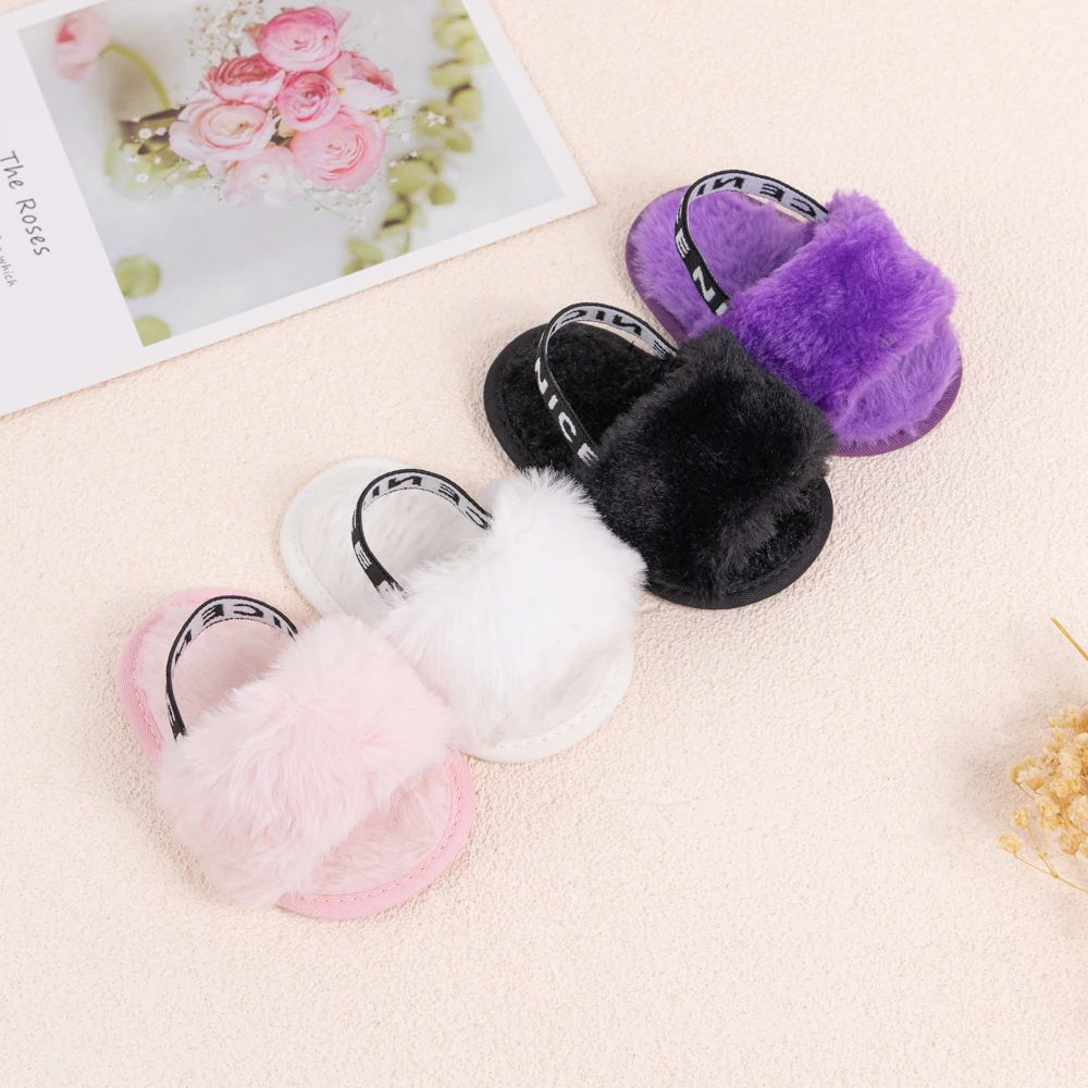 Hot Sale Soft Bottom Breathable Baby Shoes 0-18 Months Simple Elastic Walking Shoes Indoor Baby Girls Non-slip Fur Sandals