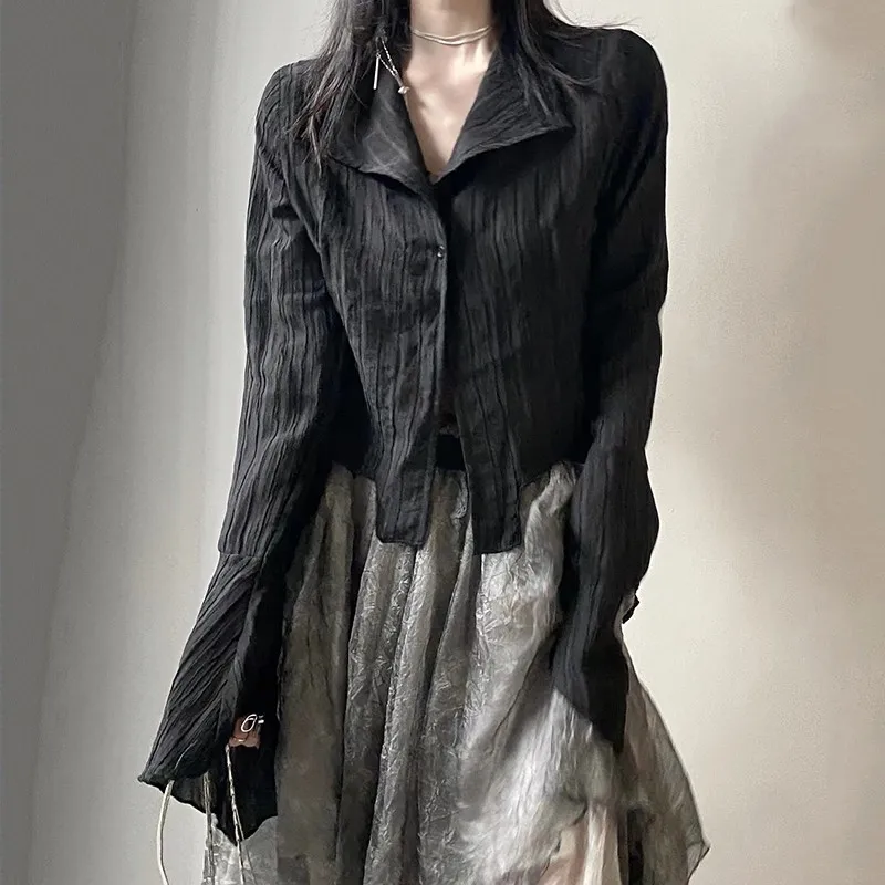 Karrram Gothic Black Shirt Yamamoto Style Dark Aesthetic Blouse Women Irregular Designer Clothes Emo Alt Clothes Grunge Tops Y2k - Image 3
