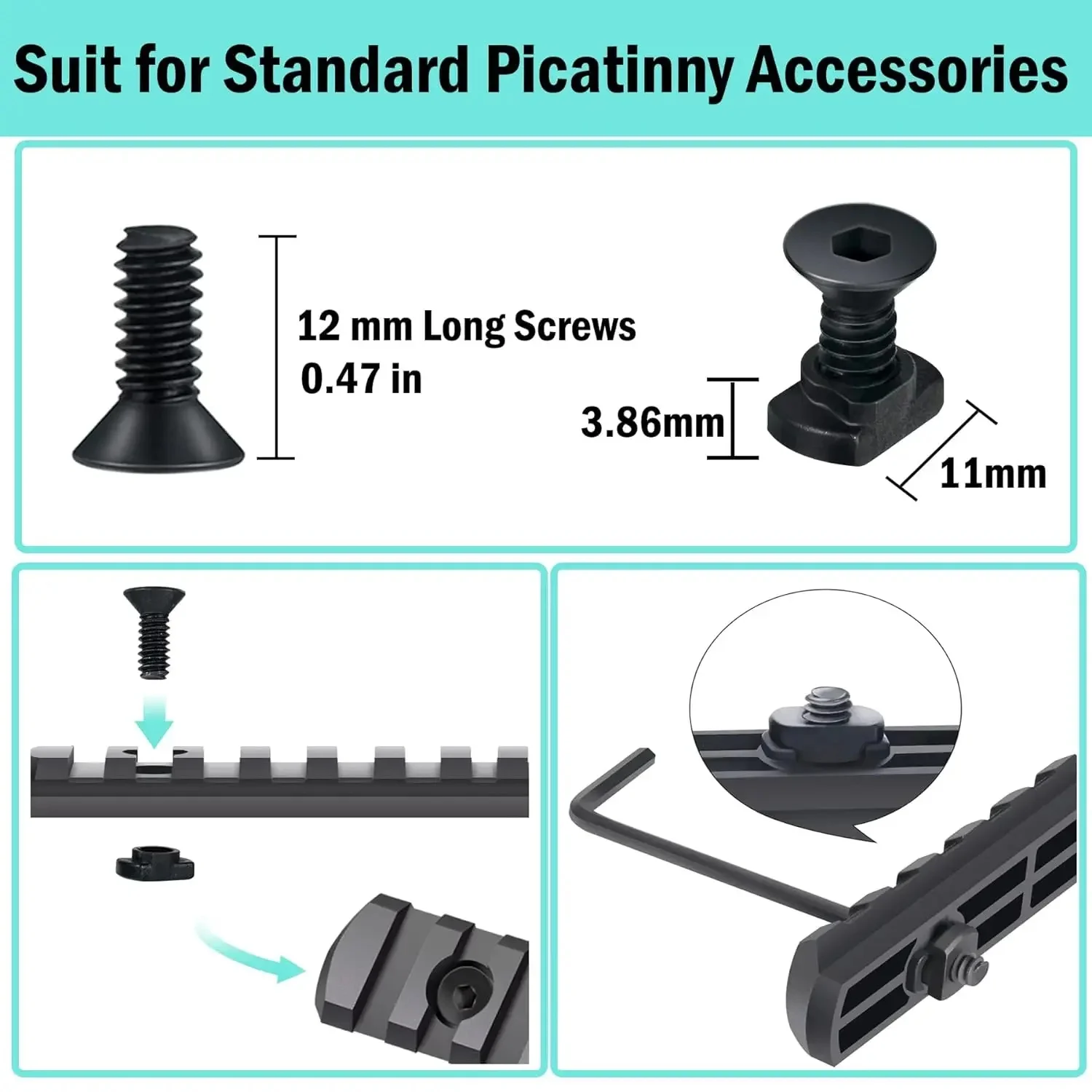 10Pcs M-LOK Screw and Nut Replacement Rails T-Nut Screw Replacement Set for MLOK Handguard Rail Sections Hunting Gun Accessories - Image 3