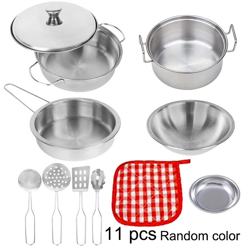 Children Stainless Steel Pretend Play Food Kitchen Cookware Set Toy Mini Cooking Game Pot Shovel Tinplate Kid Kitchen Toy - Image 2