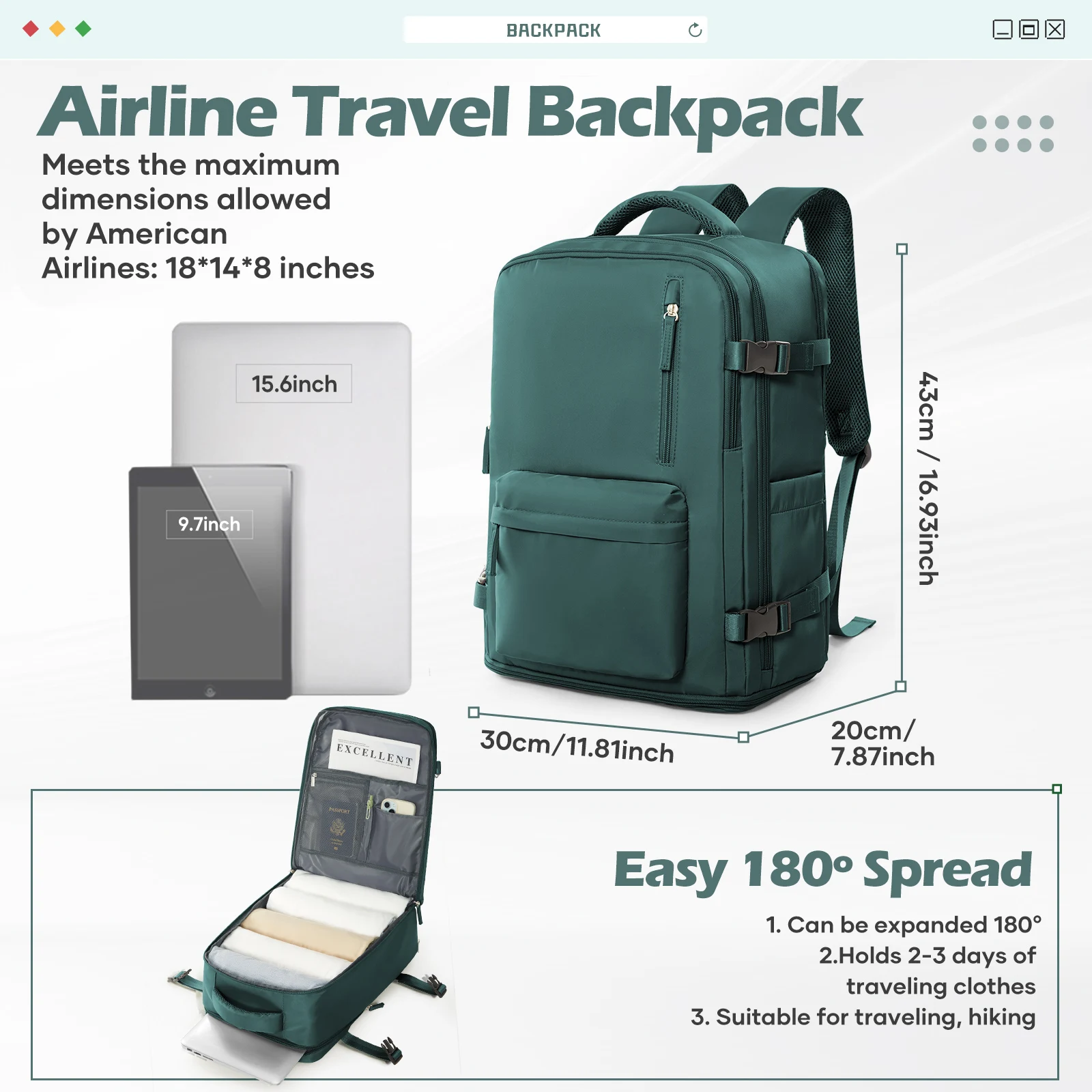 Backpack 40x30x20 Airplane, Ryanair Cabin Hand Luggage Backpack, Easyjet Laptop Backpack for Aeroplane Travel, School Backpack - Image 2