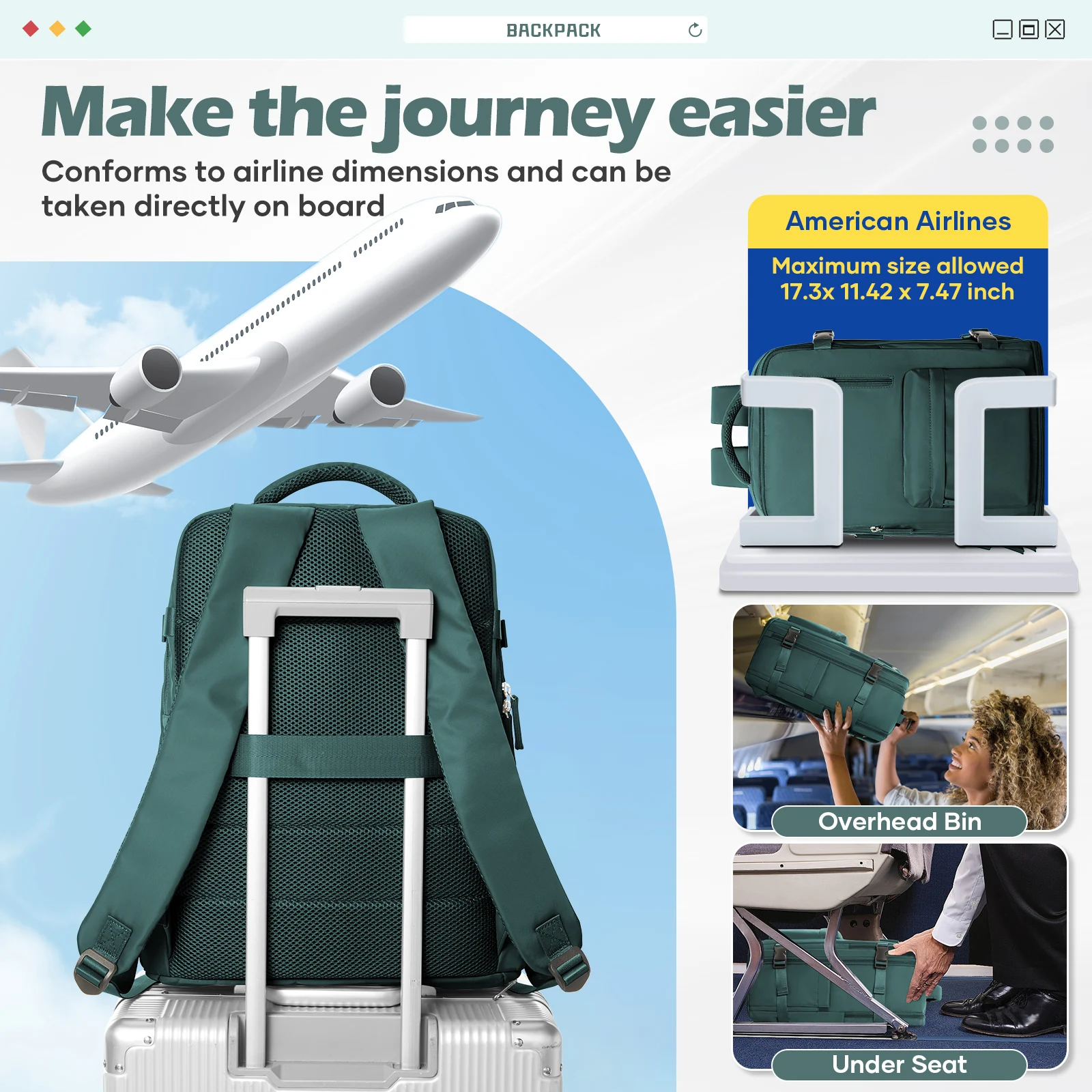 Backpack 40x30x20 Airplane, Ryanair Cabin Hand Luggage Backpack, Easyjet Laptop Backpack for Aeroplane Travel, School Backpack - Image 5