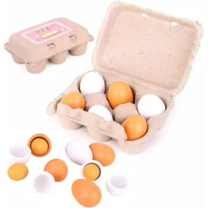 6pcs Wooden Eggs Toy Egg Kitchen Toys Kids Play Food Cooking Kitchen Pretend Play Food Set for Baby Early Development & Learning
