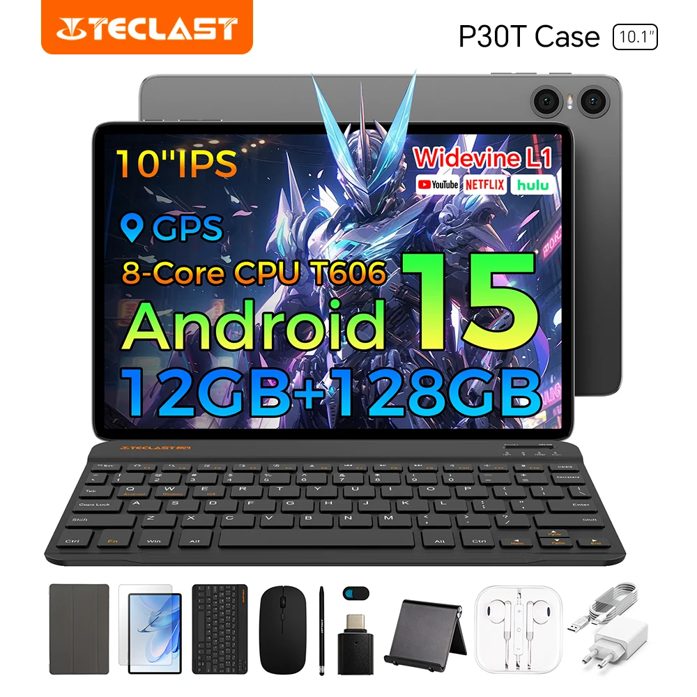 Teclast P30T Android 15 Tablet 10.1" IPS Max 12GB RAM 128GB ROM T606 8-core 6000mAh Keyboard/Case/Mouse/Stylus/Headphone/Stand