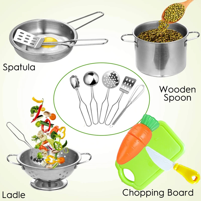 Children Stainless Steel Pretend Play Food Kitchen Cookware Set Toy Mini Cooking Game Pot Shovel Tinplate Kid Kitchen Toy - Image 4
