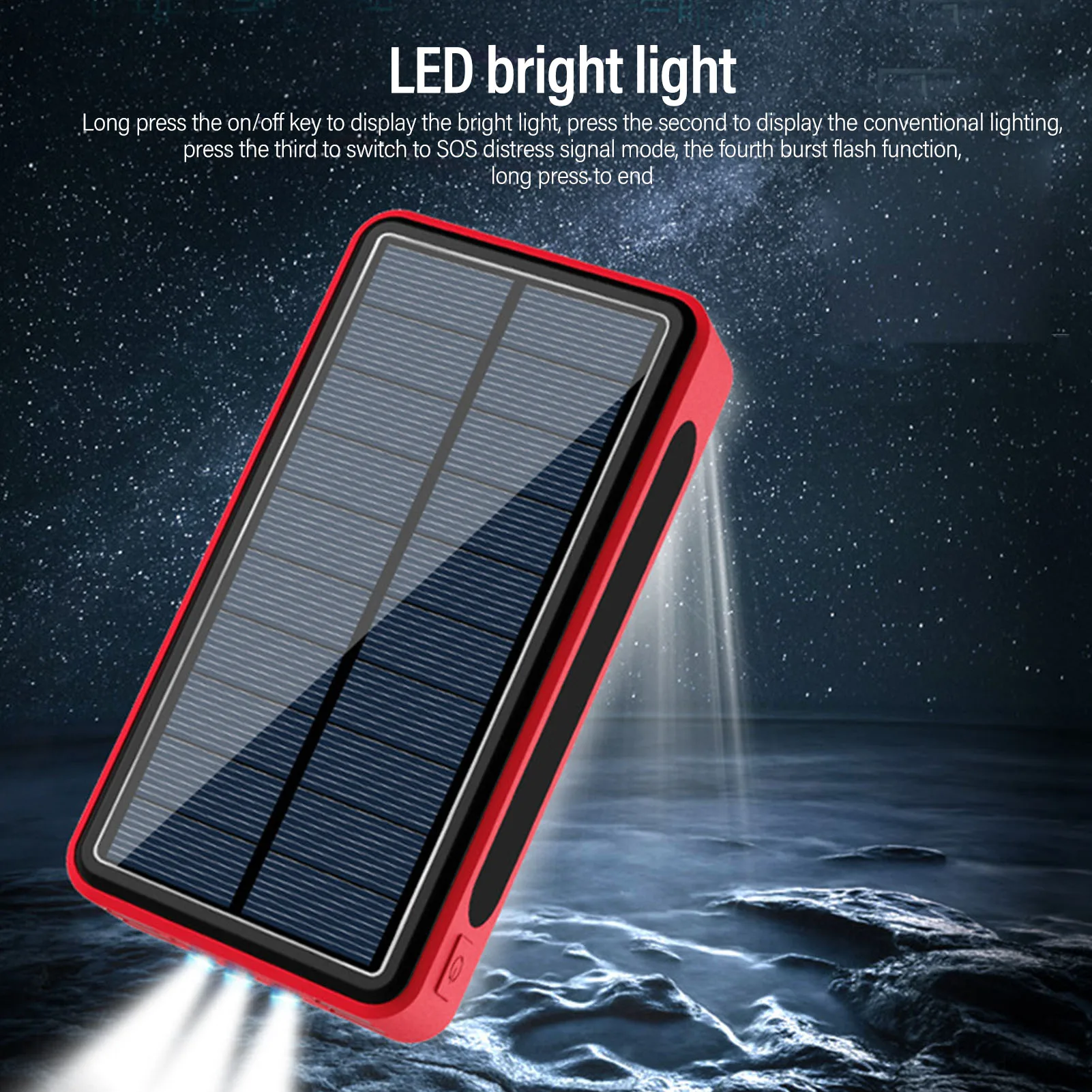 Solar Power Bank 50000mAh Aluminum Alloy USB Portable Charger Battery Pack with LED Light for Outdoor Camping Emergency - Image 5