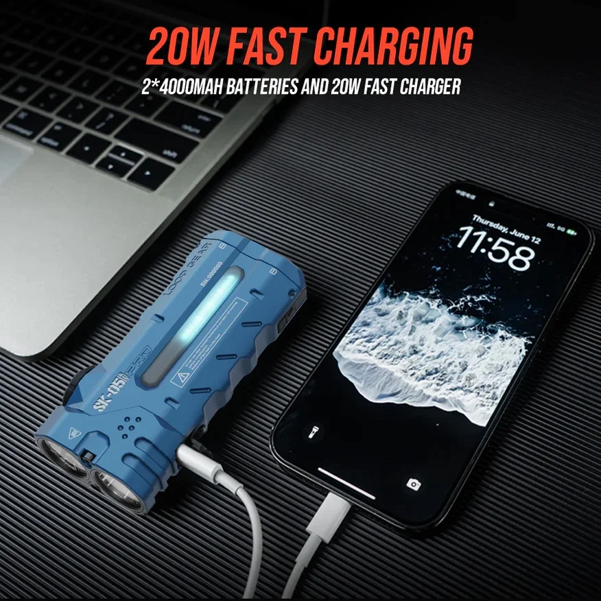  LOOP SK05 Pro Blue Flat LED Flashlight 4360LM with 8000mAh Power Bank Floodlight Spotlight for Outdoor Hiking Self Defense - Image 4