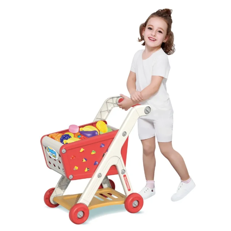 Shopping cart toy baby small trolley children play house fruit cut music kitchen supermarket men and girls Early Education toys - Image 2