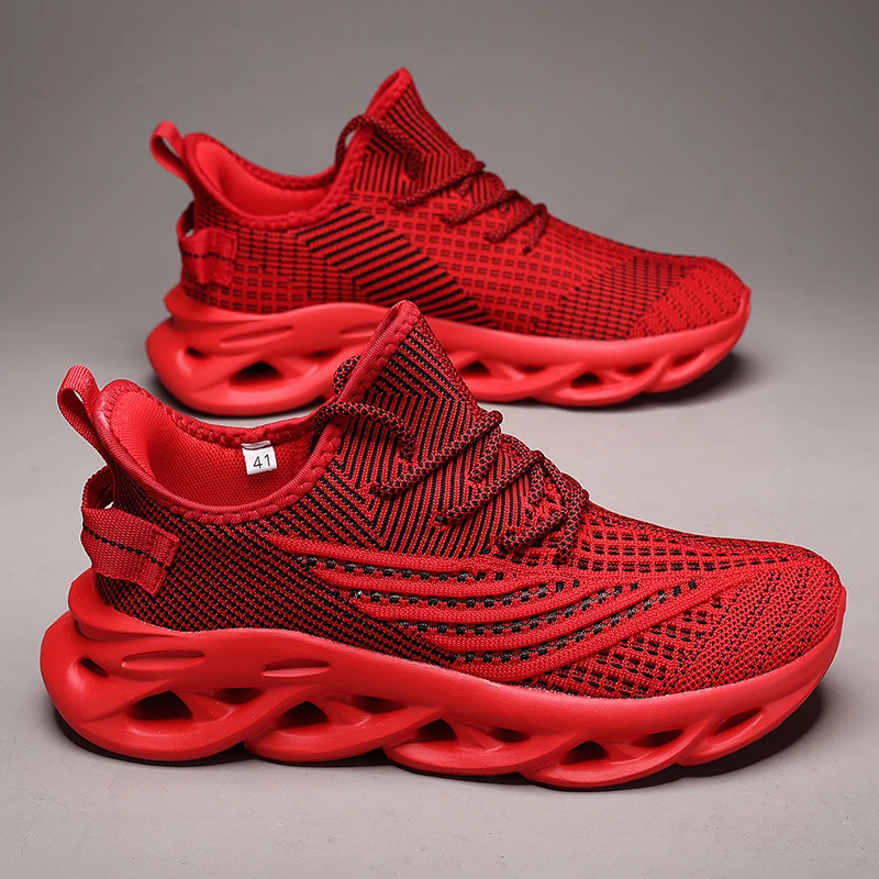 Men Shoes Comfortable Sneakers Breathable For Mesh Tennis Sports Running Waling Outdoor Red Flying Weave Women Slip-on Gym Shoes - Image 6