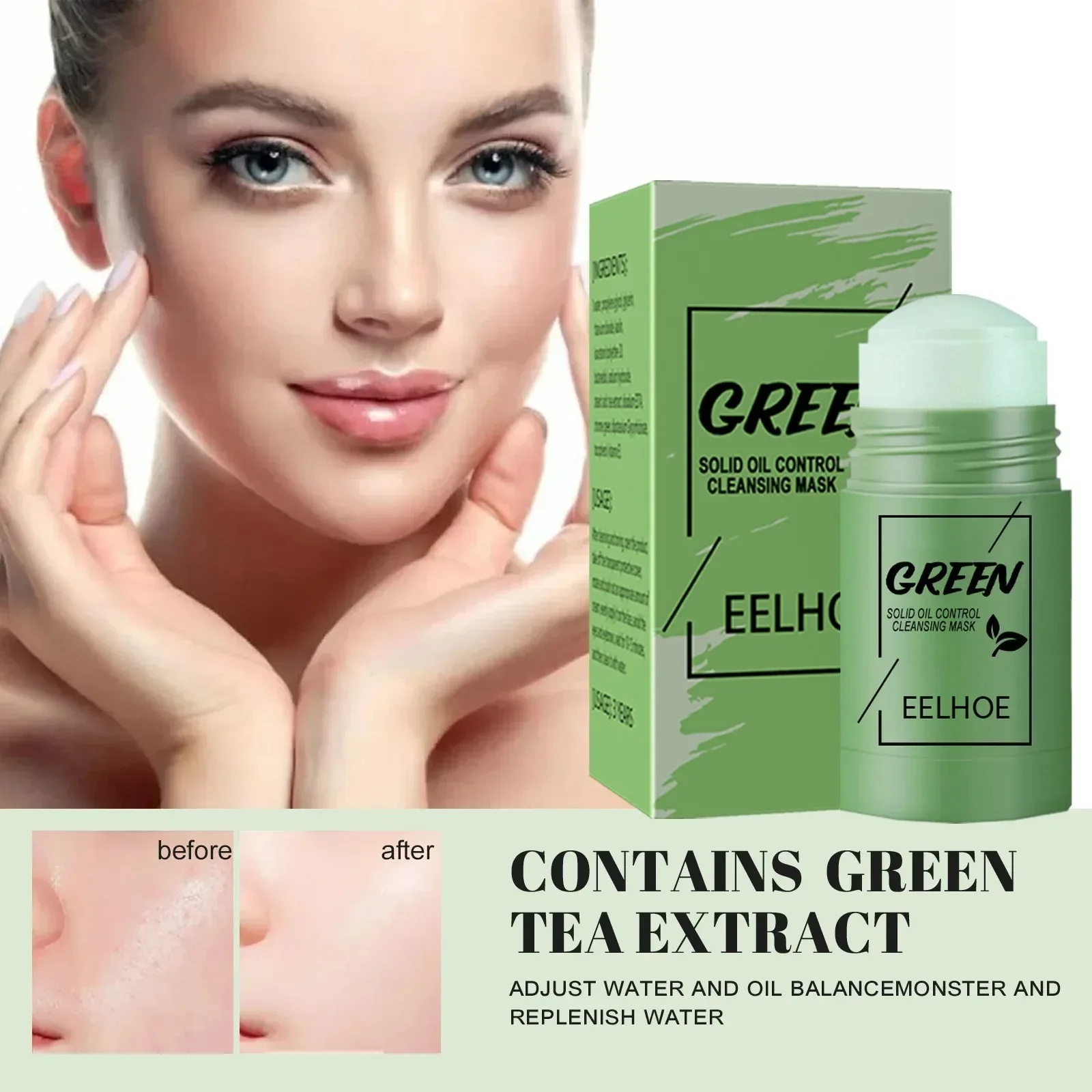 Face Clean Mask Green Tea Stick Deep Cleansing Mud Film Oil Control Remove Blackheads Pores Shrink Beauty Skin Set for Travel - Image 4