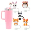 1Pcs Silicone Straw Covers Cap Compatible with Stanley 30&40 Oz Tumbler,Cute Animal Straw Toppers,Reusable Dust-Proof Straw