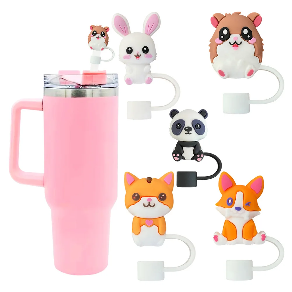 1Pcs Silicone Straw Covers Cap Compatible with Stanley 30&40 Oz Tumbler,Cute Animal Straw Toppers,Reusable Dust-Proof Straw