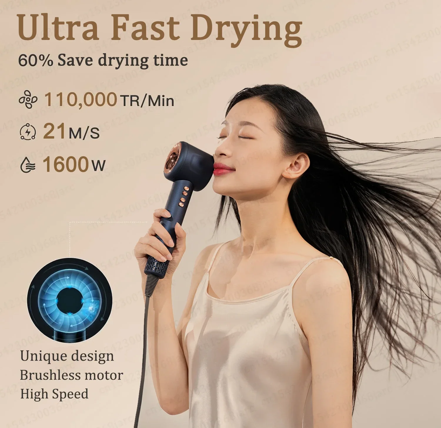 220V 1600W Super Hair Dryer Leafless Hair dryer Personal Hair Care Styling Negative Ion Tool Constant Anion Electric Hair Dryers - Image 2
