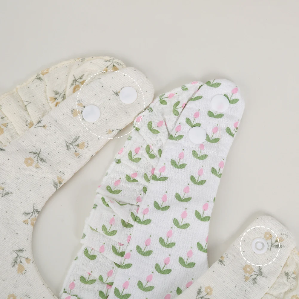 Flower Print Baby Bibs Adjustable Snap Saliva Towel Ruffled Edge Muslin Cotton Burp Cloths Rainbow A Grade Girls Feeding Scarf - Image 5