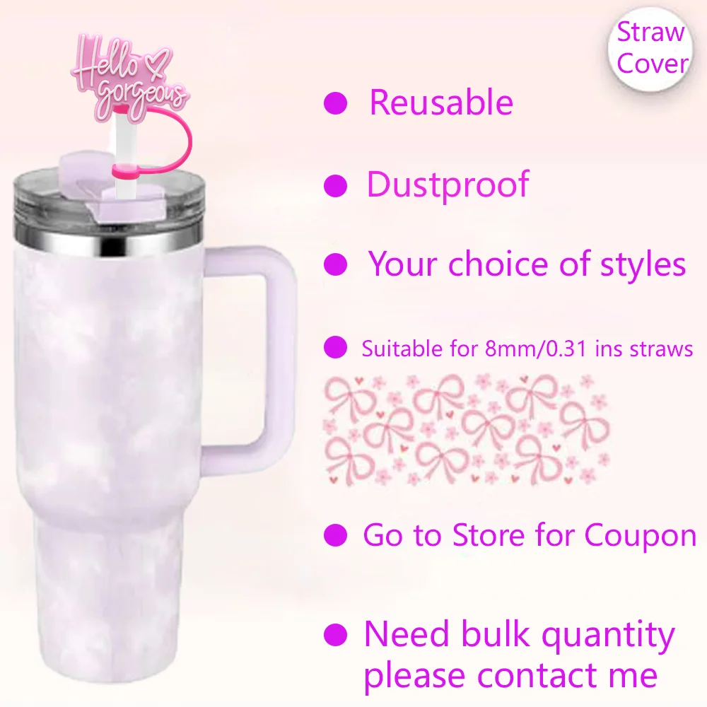 1-30PCS Straw Cover Cap Pink Casual Accessories for Tumbler Cup,Silicone Straw Cap Heart Cat,Washable Dustproof Straw Topper - Image 2