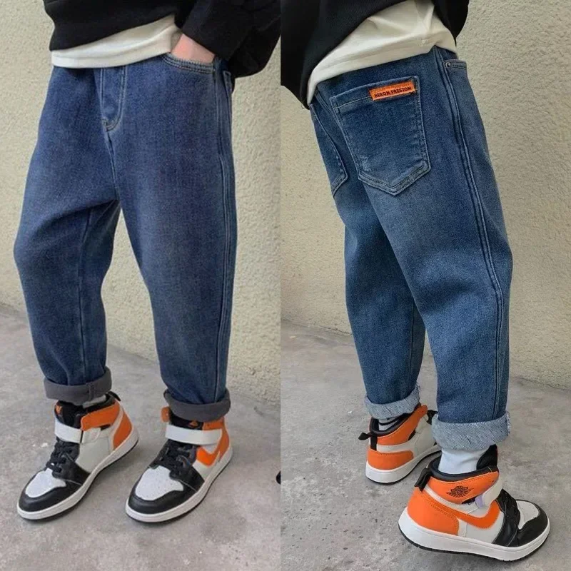 Boys' Pants Thickened One piece Velvet 2024 New Children's Fashionable Loose Jeans for Autumn and Winter Outwear - Image 2