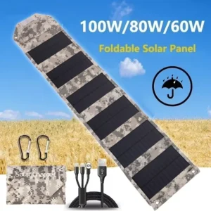 60W/80W/100W Folding Solar Panel USB 5V Solar Charger Portable Solar Battery Power Bank for Outdoor Camping Hiking + Cable