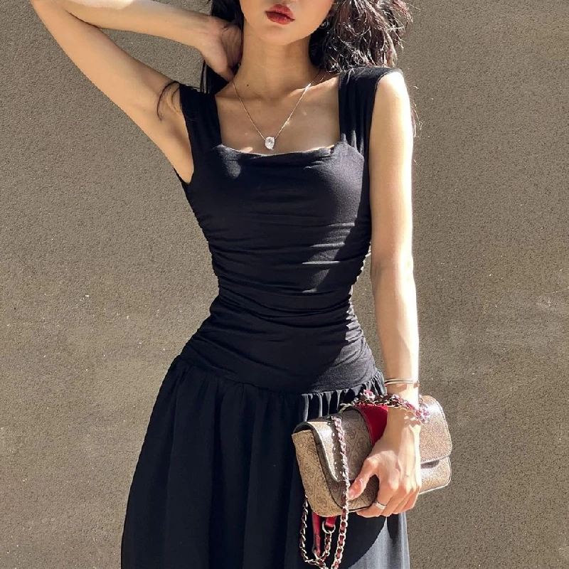 WhereMery Elegant Slip Long Dresses Sexy Women Ruched Bodycon Solid Maxi Dress Spring Y2K Summer Temperament High-waist Vestidos - Image 5