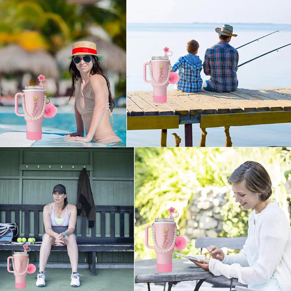 7Pcs Cup Accessories Set for 40oz Stanley - Water Bottle Handle Strap,Silicone Flower Straw Topper Cover Cap, Silicone Boot - Image 6