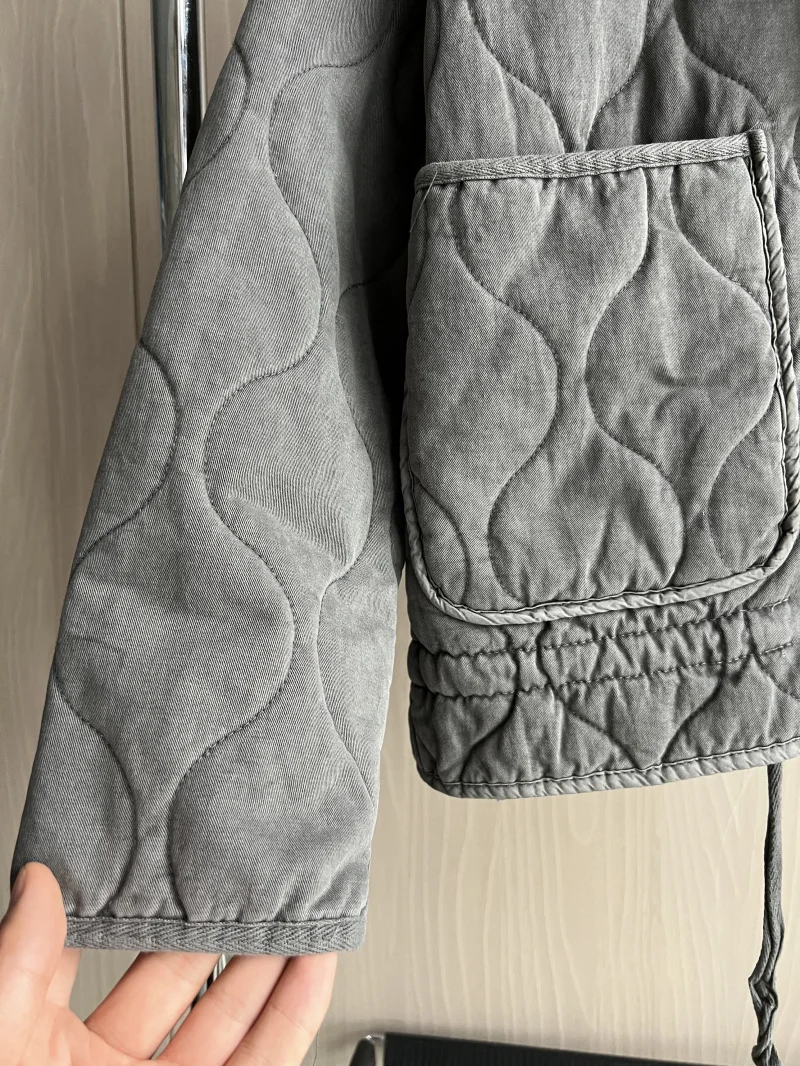 ZW Women's Cotton Jacket 2025 New Arrival Vintage Lenzing Rayon High Collar Large Pocket Decorative Quilted Coat for Women - Image 4