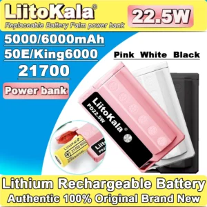 LiitoKala PB-L01 22.5W Portable Charger: Fast-Charging Power Bank with Removable 21700 Battery, Ultra-Light for Travel & Gaming