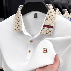 Luxury brand B letter embossed short sleeve polo shirt men summer lightweight breathable new fashion color blocked lapel T-shirt
