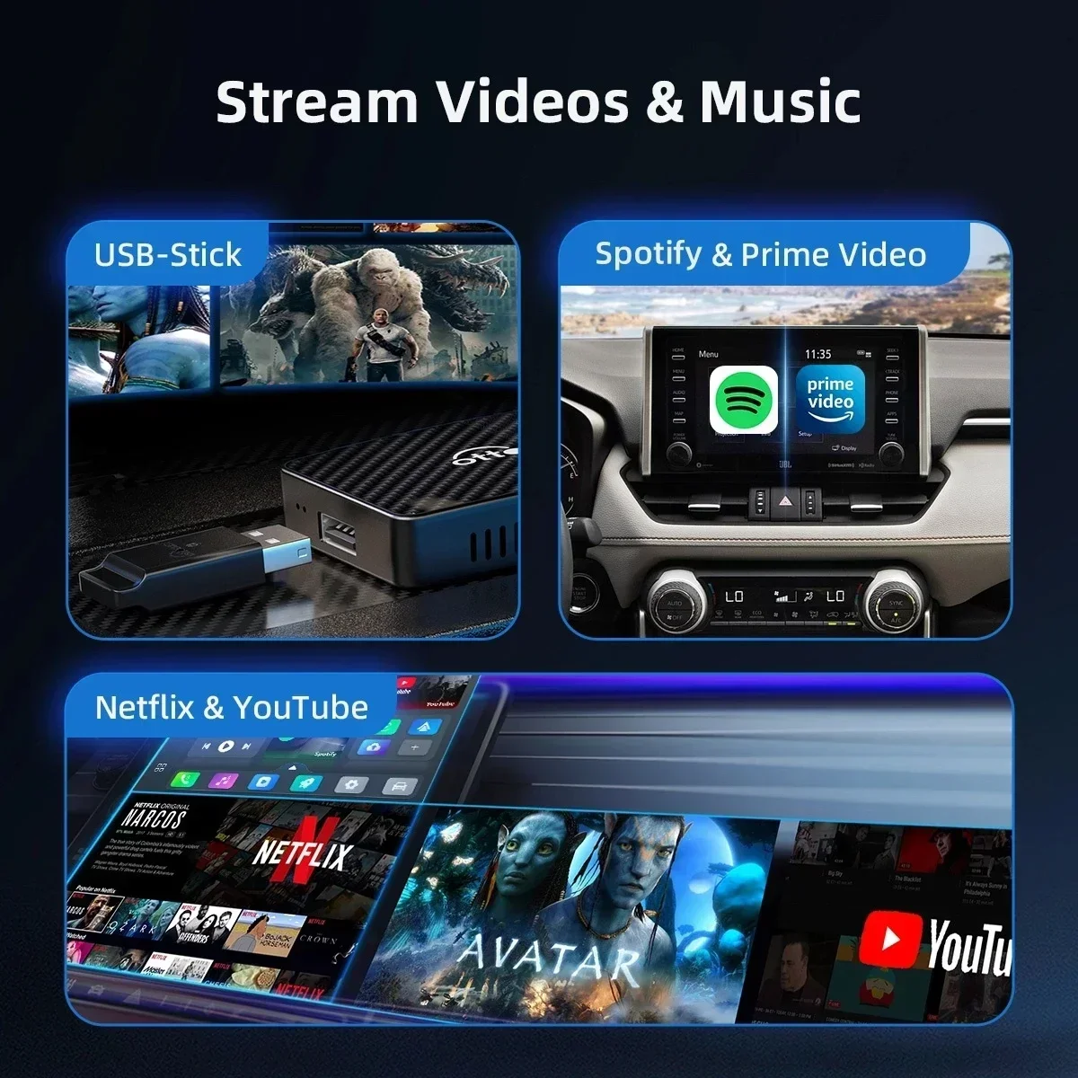 OTTOCAST Play2Video Pro Wireless CarPlay Android Auto Adapter Built in Youtube Netflix Video Box Car Accessories for Benz Toyota - Image 3