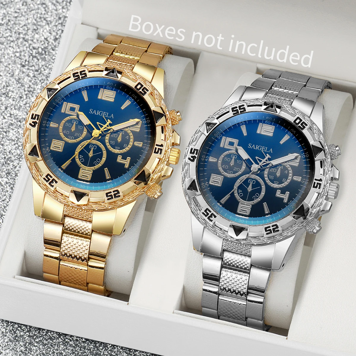 2pcs/set Men Business Watches Fashion Arabic Dial Steel Band Male's Quartz Watch Set (Without Box) - Image 2