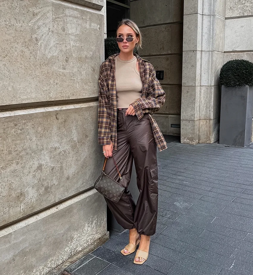 Spring Autumn Vintage Plaid Checkered Shirt Women's Long Sleeve Blouse Loose Single Breasted Casual Shirt - Image 3