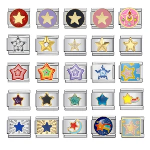 Fashion Colorful Blue Star Italian Charm Link fit 9mm Stainless Steel Bracelet for Woman Men Daily Party Gift DIY Making Jewelry