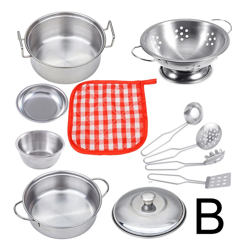 Children Stainless Steel Pretend Play Food Kitchen Cookware Set Toy Mini Cooking Game Pot Shovel Tinplate Kid Kitchen Toy - Image 6