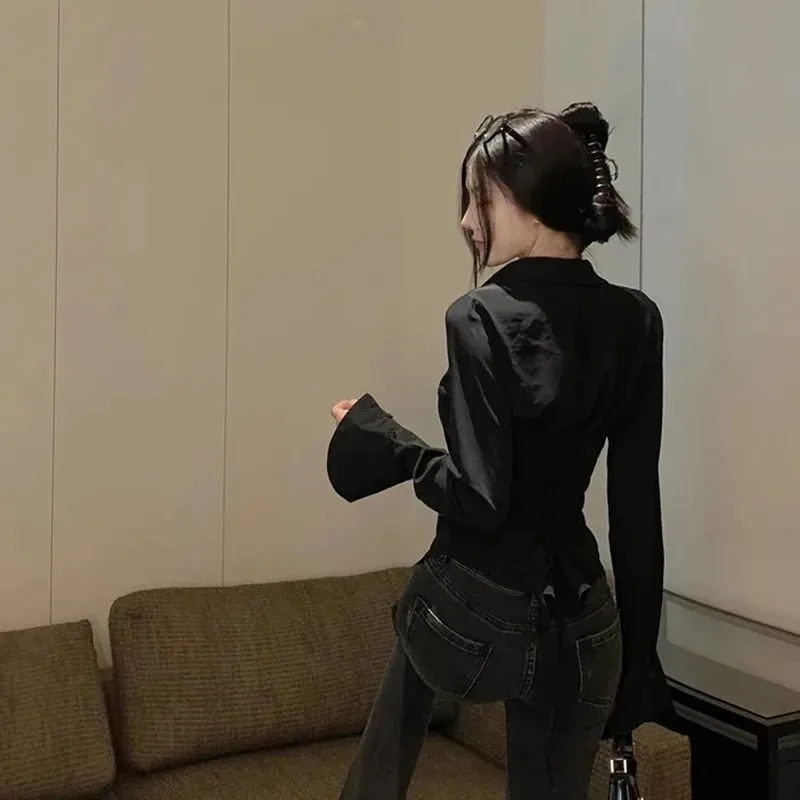 Fashion Women Bandage Shirts Korean All Match Streetwear Female Slim Blouse Spring Casual White Bell Sleeve Shirt New - Image 6