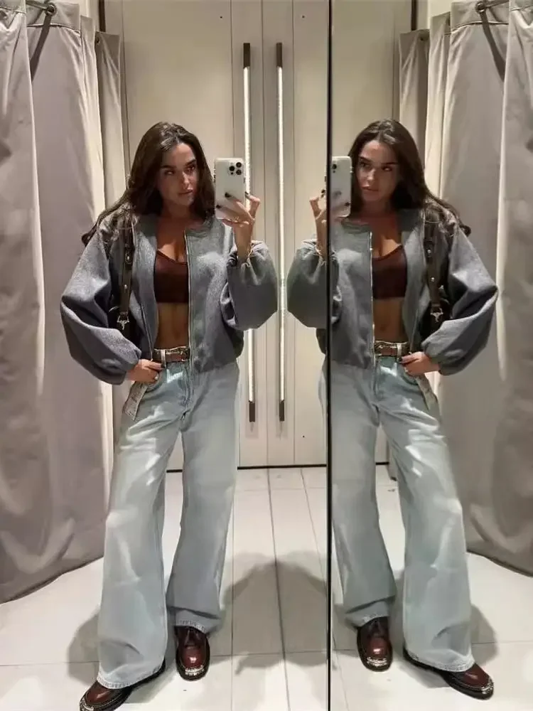 Ladies Fashion Autumn Winter Jacket Women Retro Round Neck Long Sleeve Elastic Hem Zipper Soft Bomber Jacket Women Coat Female - Image 5