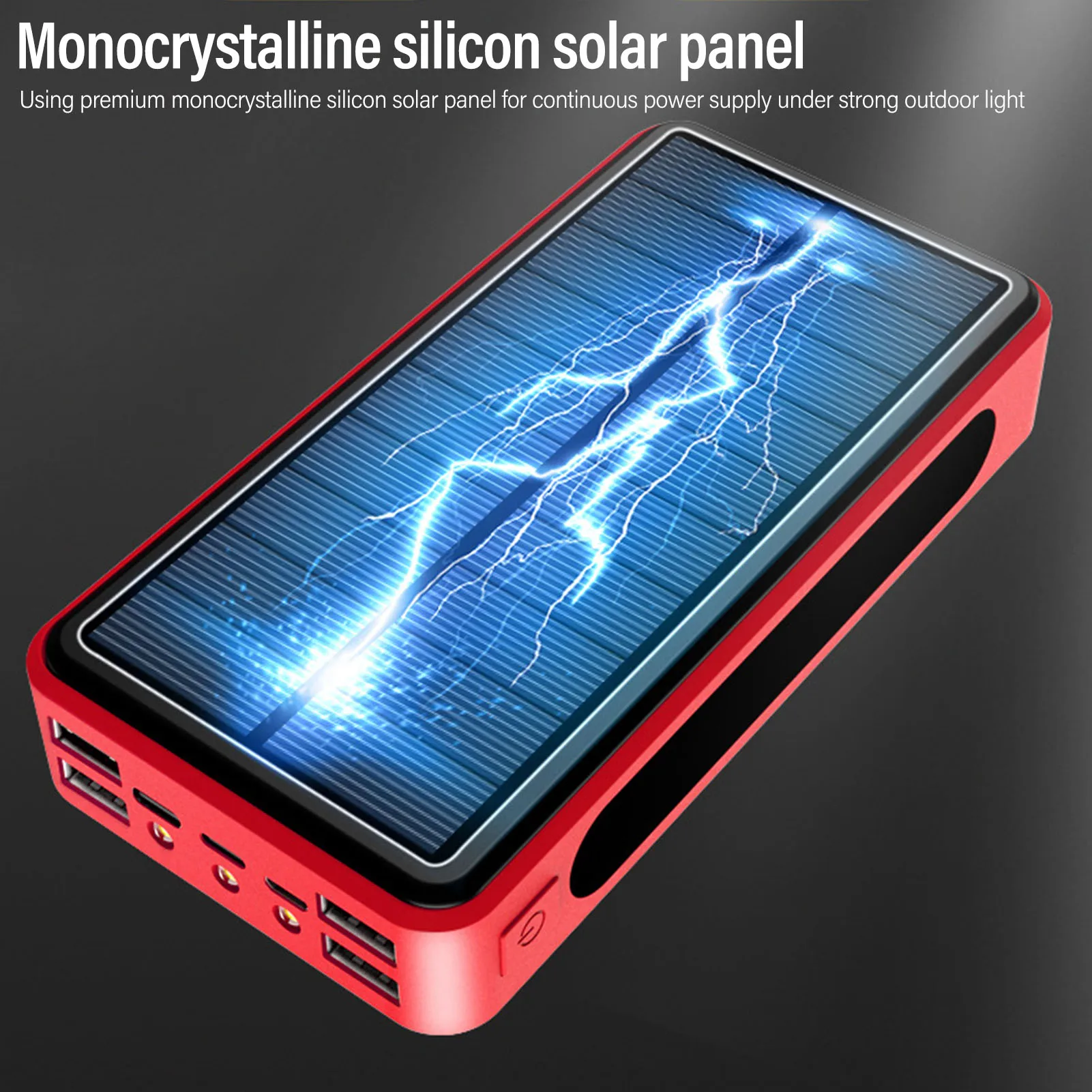 Solar Power Bank 50000mAh Aluminum Alloy USB Portable Charger Battery Pack with LED Light for Outdoor Camping Emergency - Image 4