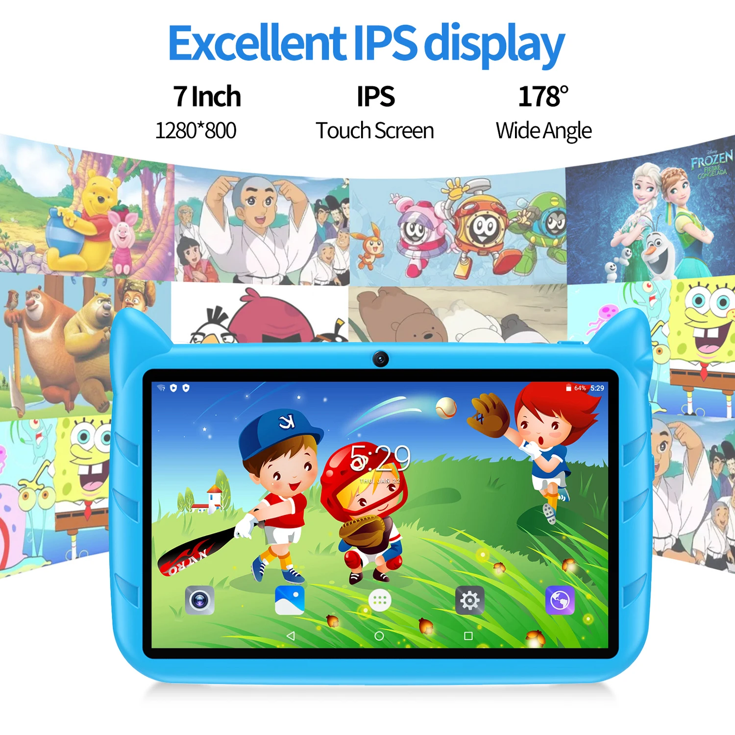New 7 Inch Cartoon Pattern Kids Tablets Quad Core 4GB+64GB ROM Bluetooth 5G WiFi Learning Education Games Tablet Children's Gift - Image 2