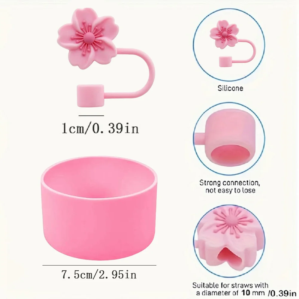 7Pcs Cup Accessories Set for 40oz Stanley - Water Bottle Handle Strap,Silicone Flower Straw Topper Cover Cap, Silicone Boot - Image 4