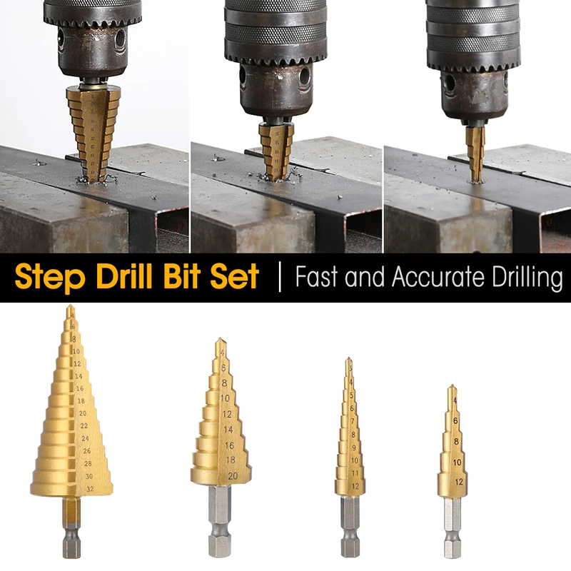 AMR 3pcs 3-12mm4-12mm 4-20mm 4-32mm Straight Groove Step Drill Bit Set Titanium Coated Wood Metal Hole Cutter Core Drill Bit Set - Image 3