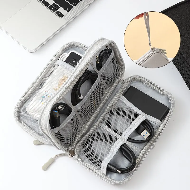 1pc Pink/Grey/Black/Navy Travel Portable Digital Product Storage Bag USB Data Cable Organizer Headset Charging Treasure Box Bag - Image 3
