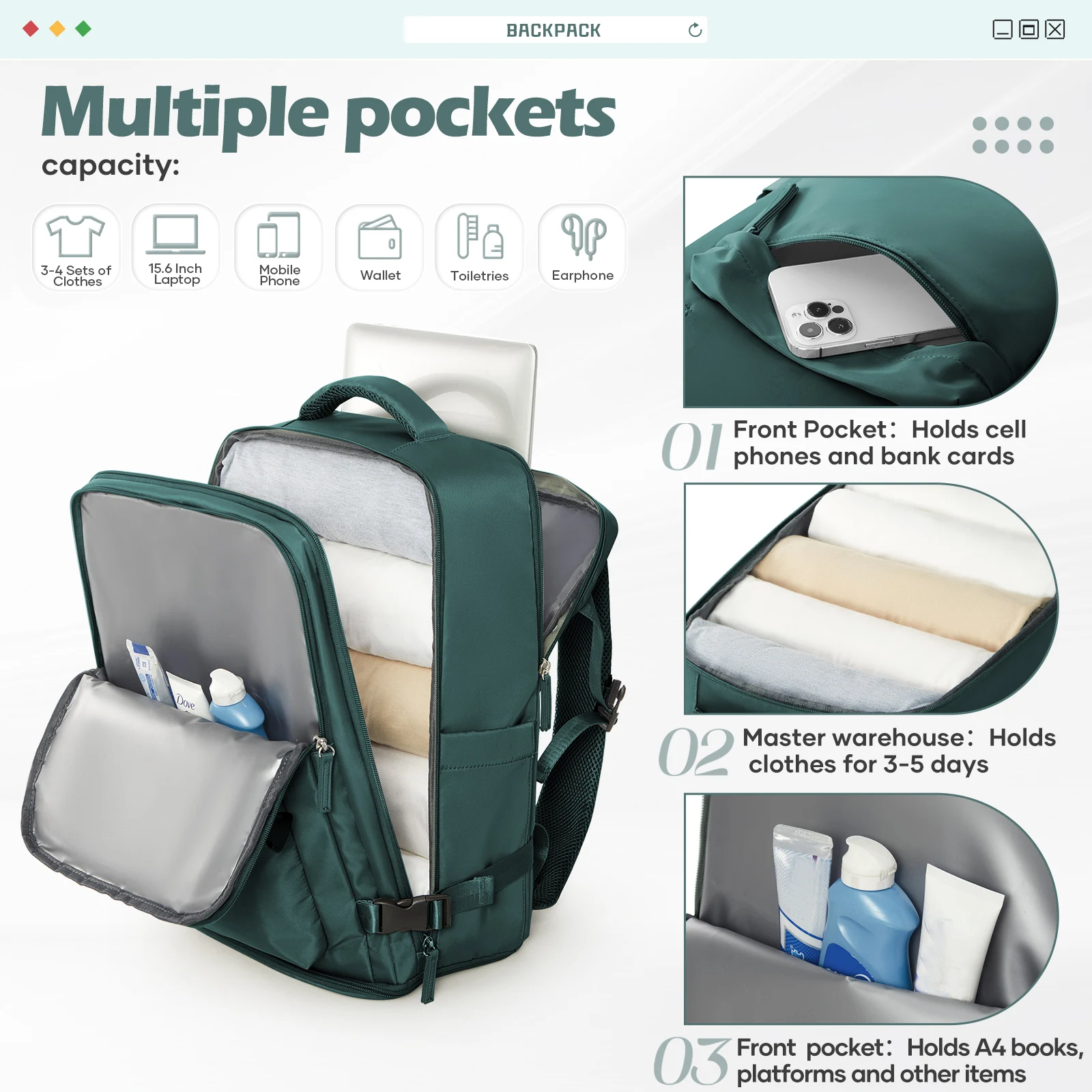 Backpack 40x30x20 Airplane, Ryanair Cabin Hand Luggage Backpack, Easyjet Laptop Backpack for Aeroplane Travel, School Backpack - Image 3