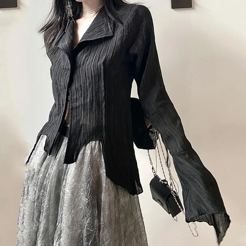 Karrram Gothic Black Shirt Yamamoto Style Dark Aesthetic Blouse Women Irregular Designer Clothes Emo Alt Clothes Grunge Tops Y2k - Image 2