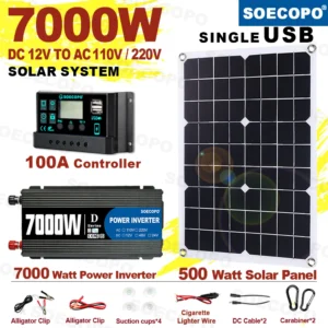 7000W Solar Generator 500W Panel 12V DC to 220V110V Inverter 100A Controller Off-Grid System for RV Camping CE RoHS
