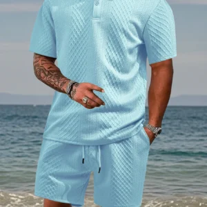 2025 Summer New Men's Casual Sportswear Polo Shirt With A Lapel, Men's Short-sleeved Shirt And Shorts, Jacquard Texture Suit