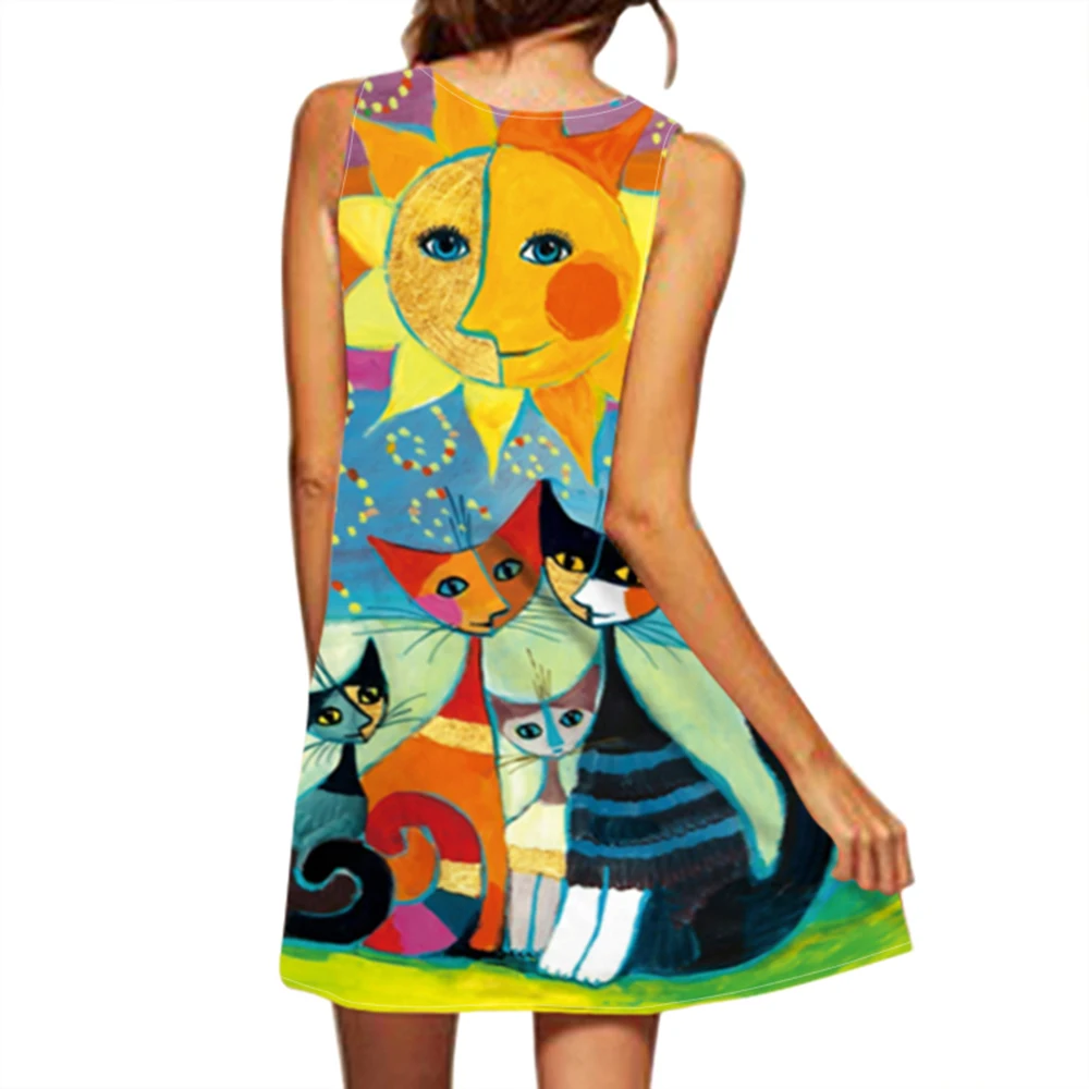 2024 European and American Cross Border Women's New Dress V-neck Sleeveless Sexy Printed Large Hem Foreign Trade Dress - Image 2