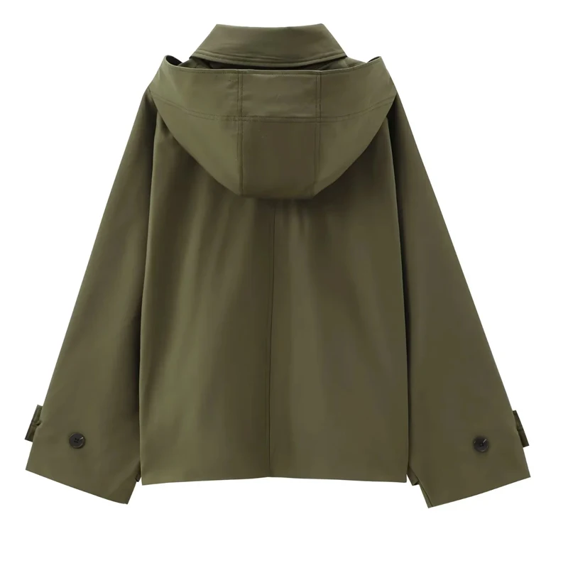 HXAO Female Windbreaker Outerwears Hood Cropped Jacket Women Solid Trench Coat Autumn Long Sleeve Demi-Season Casual Coats - Image 3