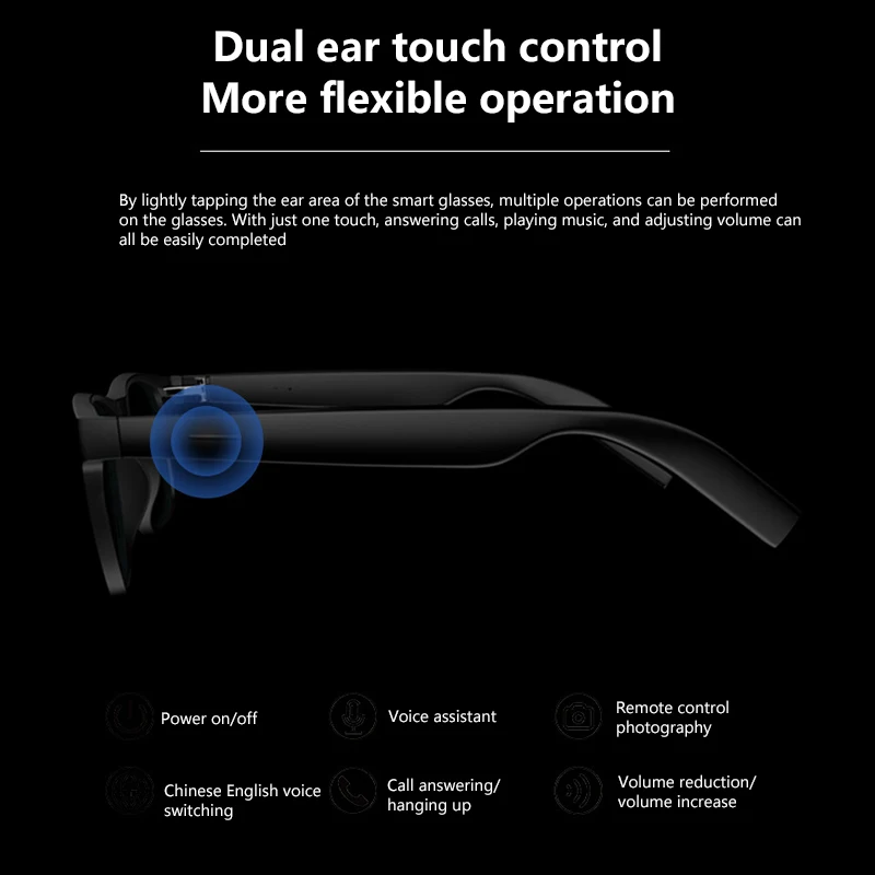 Lenovo Smart Glasses Remote Control Touch Photo Camera Recording Translator Voice Assistant Adults Wireless Bluetooth Glasses - Image 5