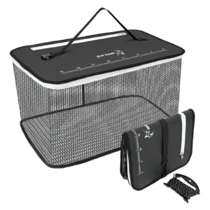 SANLIKE Floating Fishing Basket Collapsible Fishing Net Cage, Rubber Coated Net Fish Basket for Live Caught Fish Minnows Bait Bu