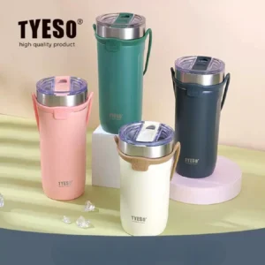 Tyeso Thermoses Stainless Steel Coffee Mug with Straw Insulated Vacuum Flask Tumbler Double-Walled Bottle for Hot Cold Beverages