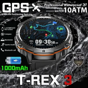 T-Rex 3 Military Grade 1000mAh Battery Smart Watch 10ATM Waterproof GPS Compass Altimeter Call AMOLED Men Swim Sports Smartwatch