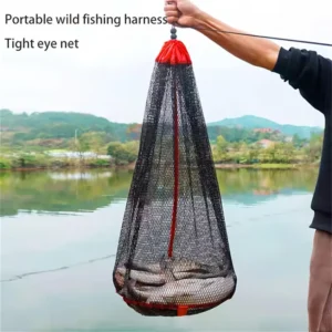 1/2pcs Fishing Landing Net Fishing Catching Collection Bag With Drawstring Portable Fish Net Encrypted Mesh Fish Holding Bag For
