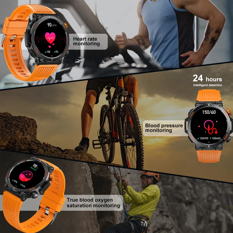 New men's smart watch 1.46IPS HD screen Compass 100+sport IP67waterproof Bluetooth call Blood pressure and Heart rate monitoring - Image 6